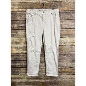 Chico's So Slimming Girlfriend Crop Jeans 1.5‎ White Distressed Patchwork 10